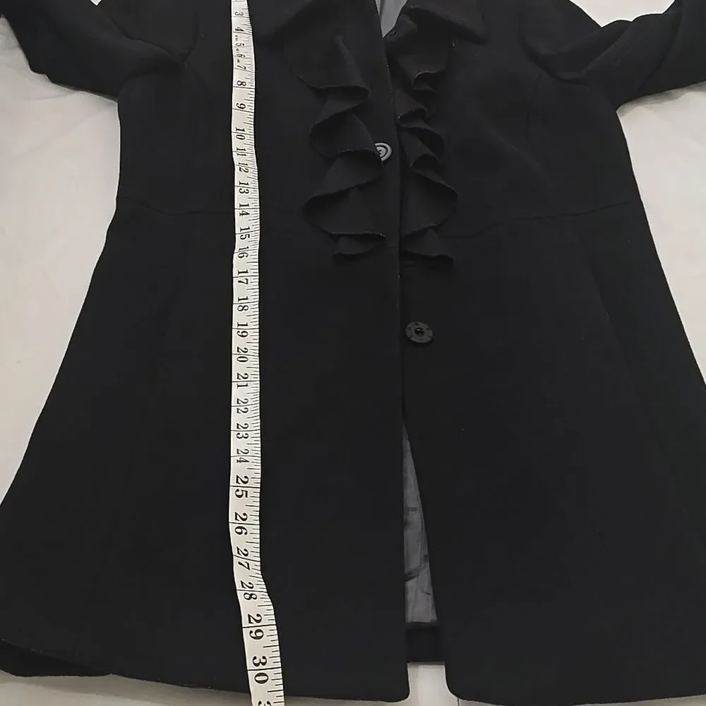 J.Crew Black Ruffle Front Pea Coat 4 - Picture 7 of 10